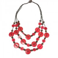  Multi-layer Long Coconut Shell Necklace (Red)