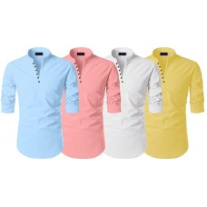 Men's Cotton Blend Solid Full Sleeve Combo Short Kurta Pack of 4