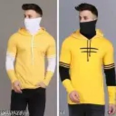 Men's Hooded Neck Front Cut Full Sleeves Combo Tshirts 