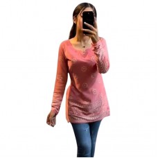 NG FEBRICSS Women's Printed Long Sleeve Straight Kurti with Ethnic Geometric Motifs and Contrast Border Design | Casual Cotton Blend Tunic for Daily and Office Wear_Parent